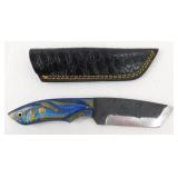 New Carbon Steel Tanto Knife with Leather Sheath