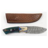 New Damascus Steel Drop Point Knife with Leather