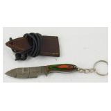 New Damascus Steel Drop Point Keychain Knife with