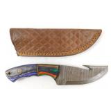 New Damascus Steel Gut Hook Hunting Knife with