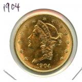 1904 $20 Liberty Head Gold Double Eagle Coin