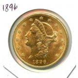 1896 $20 Liberty Head Gold Double Eagle Coin