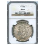 1890 Morgan Silver Dollar - NGC MS 63