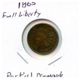 1865 Indian Head Cent - Full Liberty, Partial