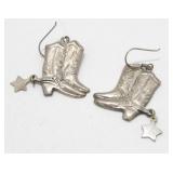 Ornate Sterling Cowboy Boot Earrings - Marked