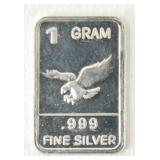 Silver Bar "Bald Eagle" .999 Fine Silver 1 gram