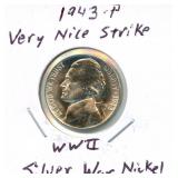 1943-P WWII Silver War Nickel - Very Nice Strike