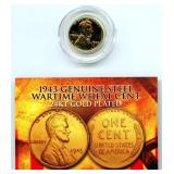 24KT Gold Plated 1943 Wheat Cent w/ COA