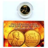 24KT Gold Plated 1943 Wheat Cent w/ COA