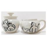 * Pottery Set with Cat Theme - Cream & Sugar