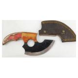 New Carbon Steel Ulu Knife with Leather Sheath