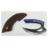 New Carbon Steel Ulu Knife with Leather Sheath