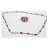 Vintage Corocraft Ruby Red & Gold Tone Necklace &
