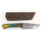 New Damascus Steel Tanto Knife with Leather