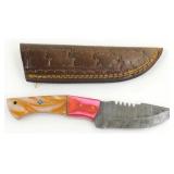 New Damascus Steel Clip Point Gut Hook Knife with