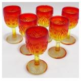 * 6 Vintage Amberina Patterned Wine Glasses