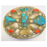Turquoise Belt Buckle - Marked Mexico on Back