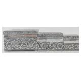 NIP Set of 3 Hand-Tooled Metal Treasure Boxes: