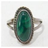 Sterling Silver Malachite Ring - Southwest Navajo