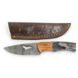 New Damascus Steel Drop Point Knife with Deer