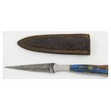 New Damascus Steel Spear Point Knife with Leather