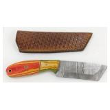 New Damascus Steel Tanto Knife with Leather