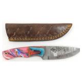 New Damascus Steel Drop Point Knife with Deer