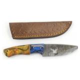 New Damascus Steel Drop Point Knife with Deer