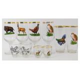 ** Vintage Gold-Rimmed Game Birds Glassware (10)