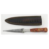 New Damascus Steel Spear Point Knife with Leather