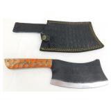 New Carbon Steel Cleaver Knife with Leather