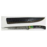 New Damascus Steel Hunting Knife with Leather