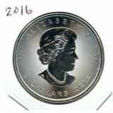 2016 Canadian Silver $5 Maple Leaf Bullion Coin -