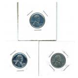 3 Uncirculated 1943 WWII Steel Wheat Cents