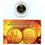 24KT Gold Plated 1943 Wheat Cent w/ COA