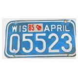 Old Metal Wisconsin Motorcycle License Plate with