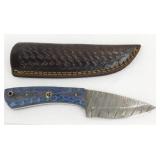 New Damascus Steel Drop Point Knife with Leather