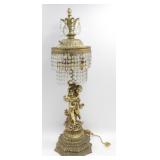* Vintage 30" Tall Cherub Lamp with Crystals -