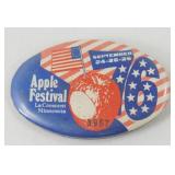 1976 Apple Festival Pinback - 3957, Sept. 24, 25,