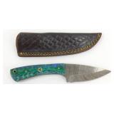New Damascus Steel Drop Point Knife with Leather