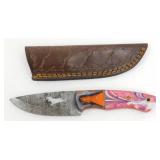 New Damascus Steel Drop Point Knife with Deer