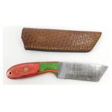 New Damascus Steel Tanto Knife with Leather