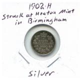1902-H Canadian Silver 5 Cent Heaton Mint in