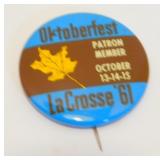 Rare 1961 First Year La Crosse Oktoberfest Button