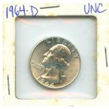 1964-D Washington 90% Silver Quarter - UNC