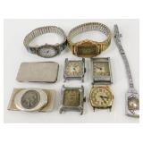 Old Wristwatches Parts & 2 Money Clips