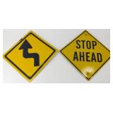 * 2 Vintage Yellow Road Signs - 12" x 12"