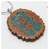 Wood Pendant with Turquoise & 18" Chain - New