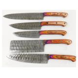 Set of 5 New Damascus Steel Kitchen Knives