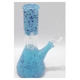 * 8ï¿½ Blue Paint Splatter Glass Water Pipe w/